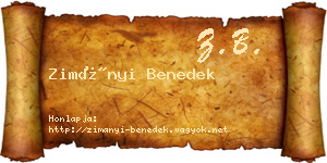 Zimányi Benedek névjegykártya